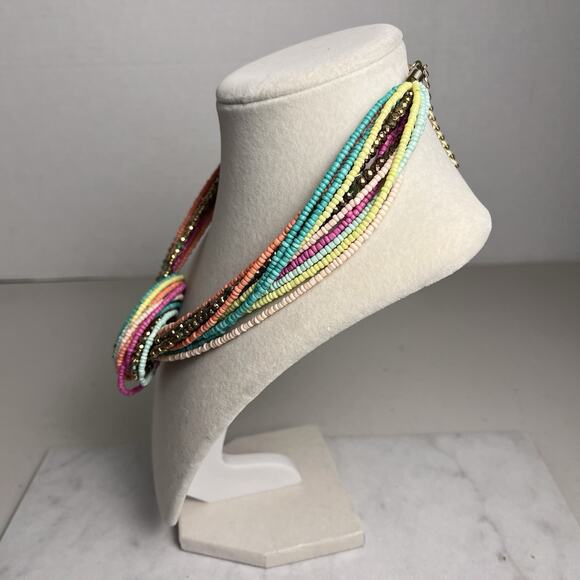 Beaded Statement Necklace Seed Bead Knot Boho Multicolor Jewelry 17 - 20" - Picture 9 of 14